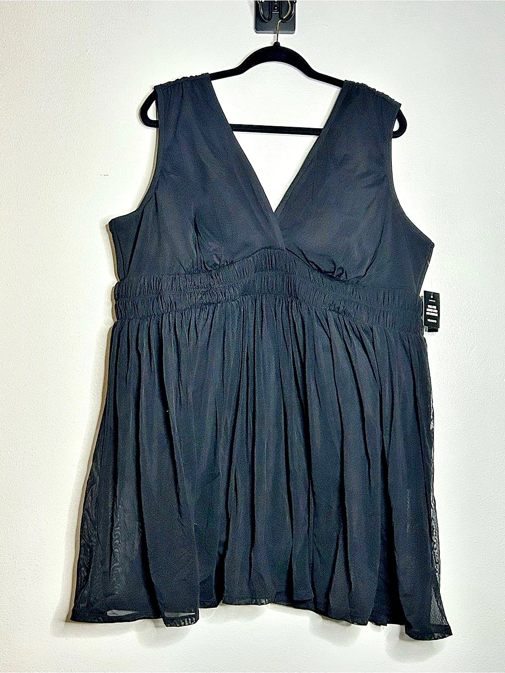 NWT Torrid Deep Black Cinch Mesh Wire Free Swim Dress Brief Swimsuit 4X 4 26